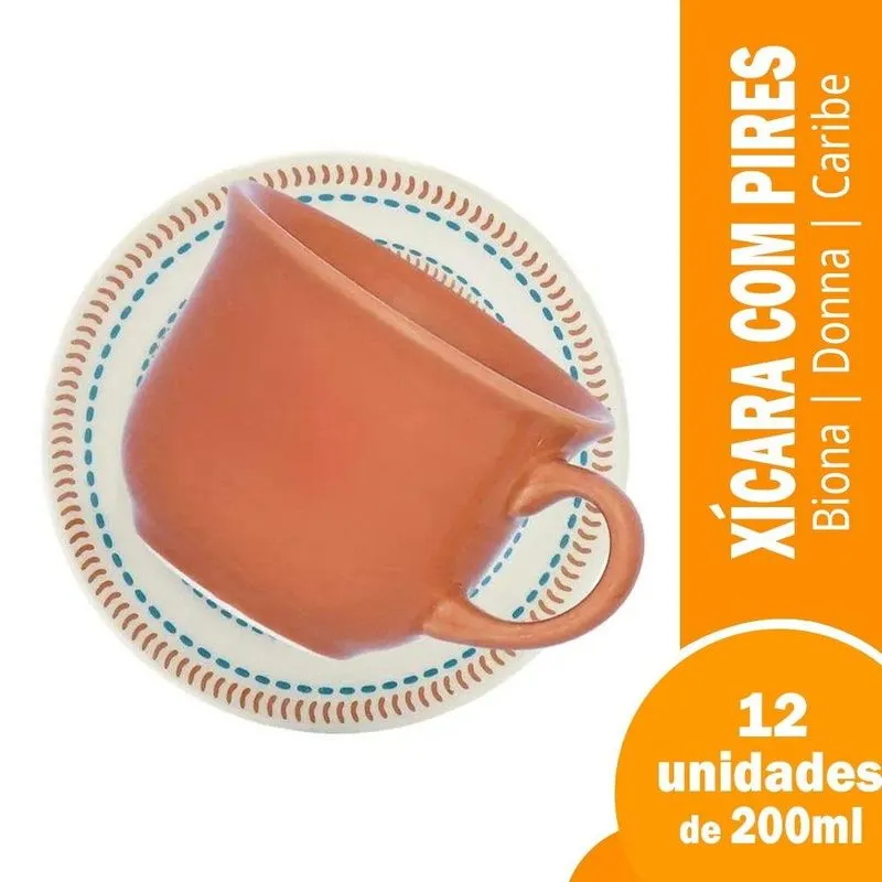Xicara Cha Biona Com Pires 200ml Donna Caribe 12x1