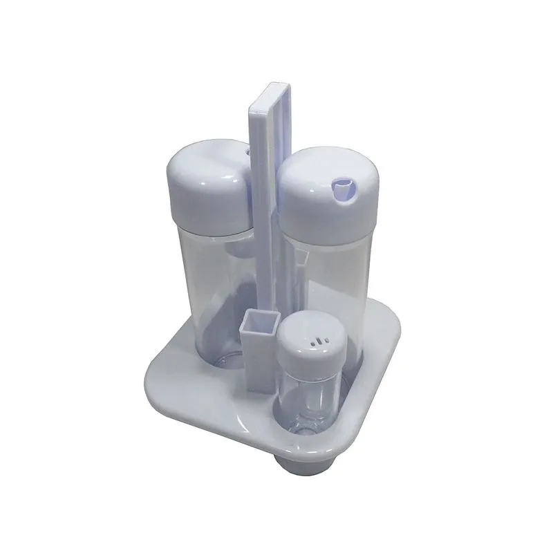 Galheteiro Plastico Simples Com Suporte 5 Peças Bar Mesa Branco