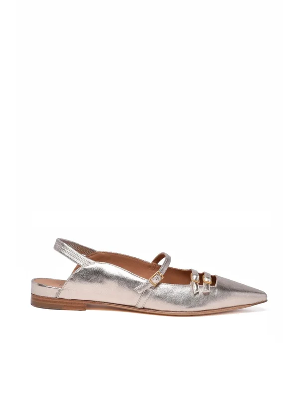 Masami Beige Pointed-Toe Metallic Leather Flats EU 38