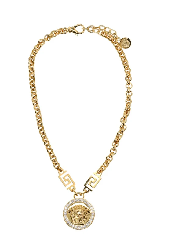 Versace Strass Medusa Pendant Gold-Tone Chain Necklace One Size