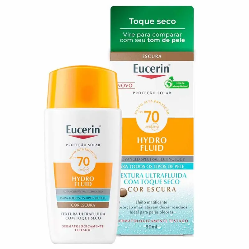 Eucerin Sun Protetor Solar Facial com Cor Hydro Fluid FPS70 Escura