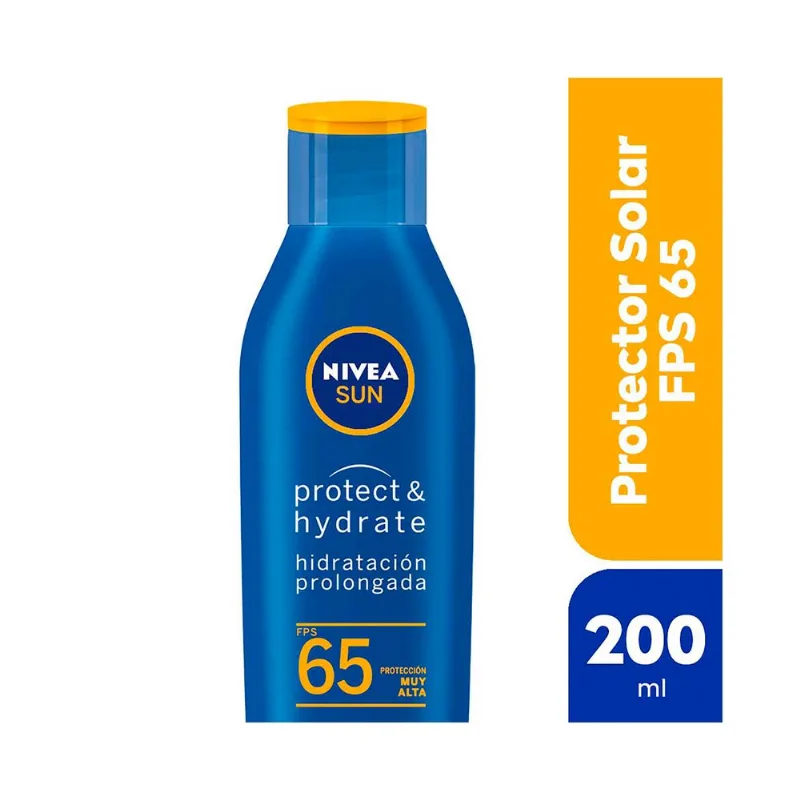 Protector solar humectante en loción Nivea sun protect & hydrate fps 65 200 ml.