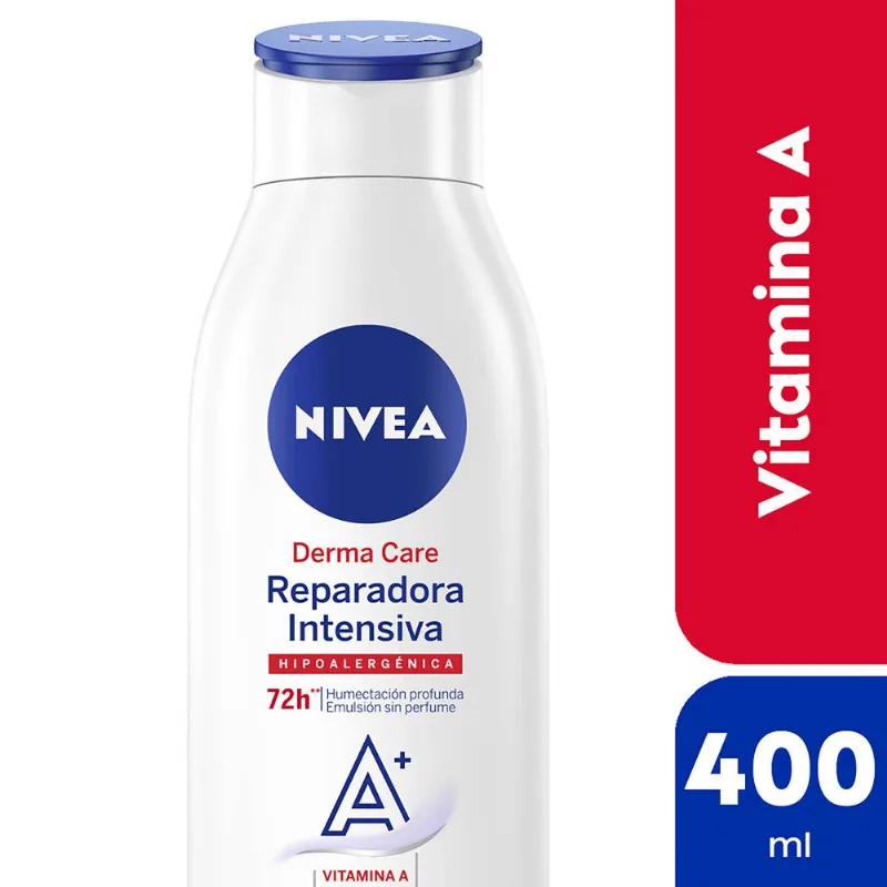 Crema corporal hipoalergénica Nivea derma care reparadora intensiva para piel extra seca 400 ml.