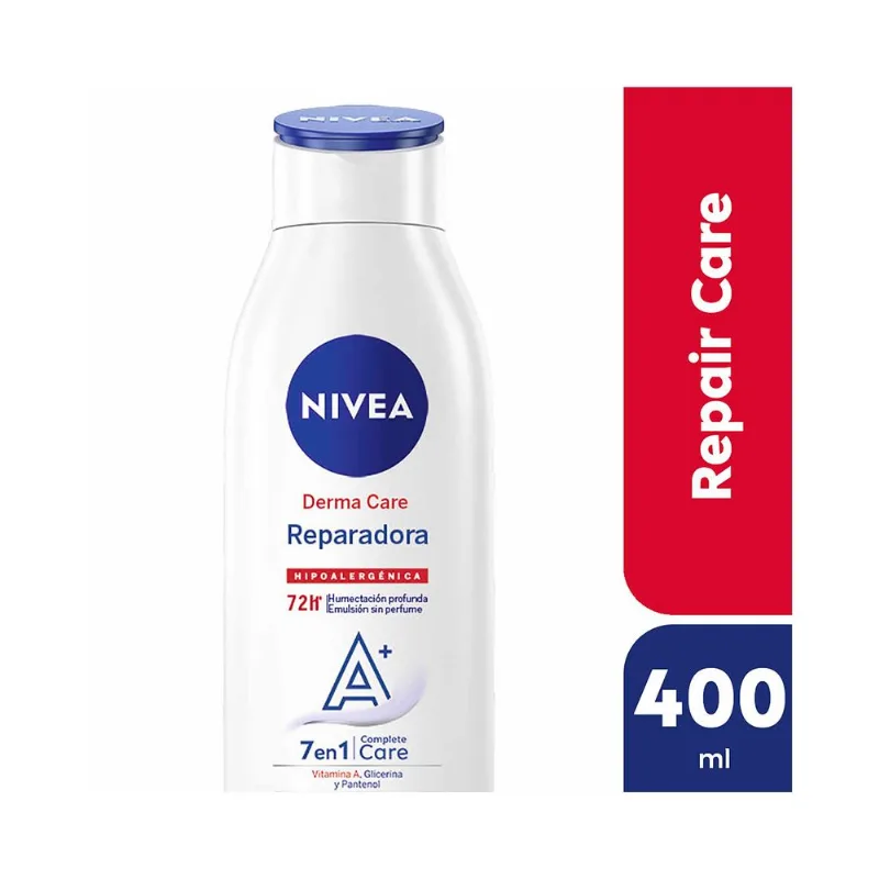 Crema corporal hipoalergénica Nivea 7 en 1 derma care para piel extra seca 400 ml.