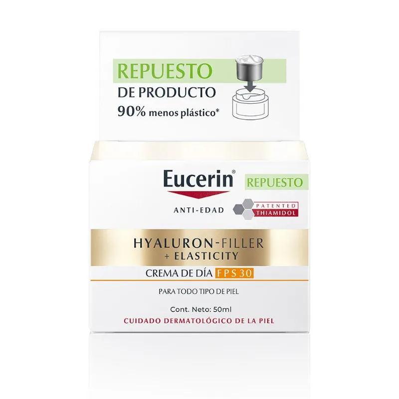 Crema Facial Antiedad de Día Eucerin Hyaluron-Filler + Elasticity FPS 30 Todo Tipo de Piel Repuesto x 50 ml