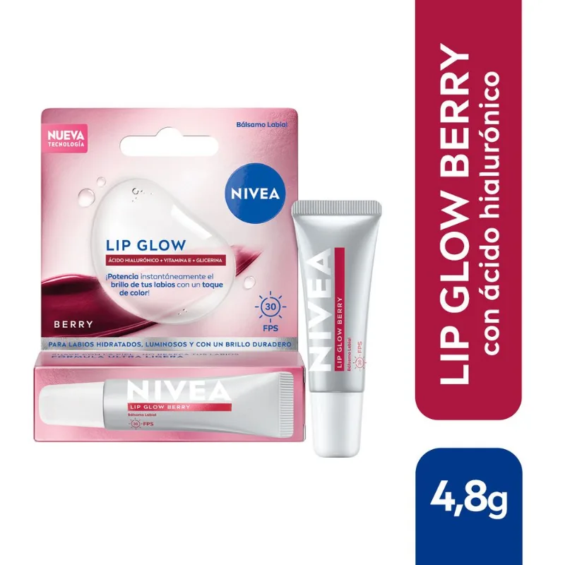 Bálsamo Labial Nivea Lip Glow Berry con Ácido Hialurónico 5,8ml
