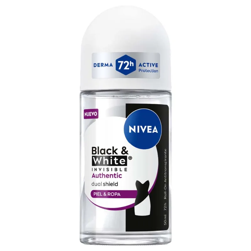 Desodorante para Mujer en Roll On NIVEA Black & White Authentic Frasco 50ml