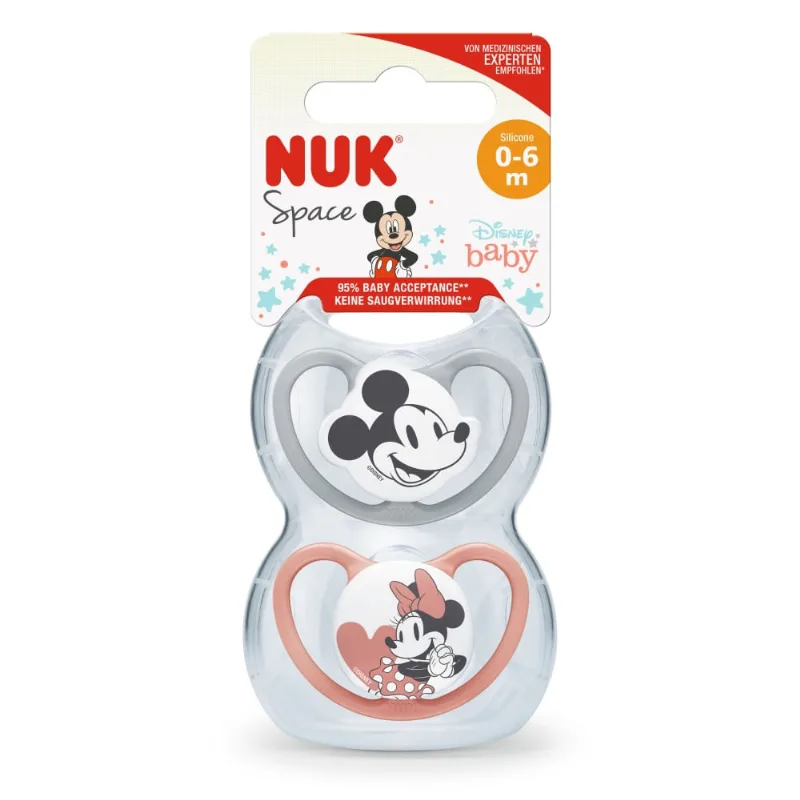 Set Chupete NUK Mickey Mouse T1 Rojo/Gris x 2 un