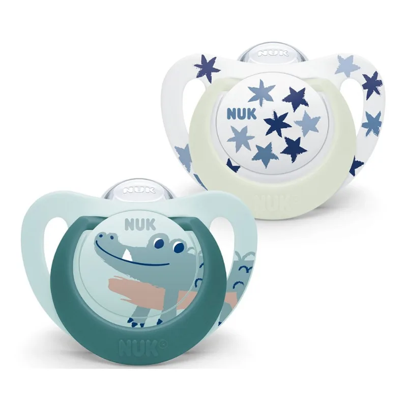 Chupete Nuk Star Day & Night Cocodrilo Celeste T2 6-18m x 2 un
