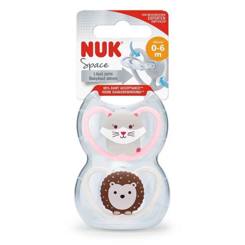 Set NUK Chupete Space T2 Gato y Erizo x 2 un