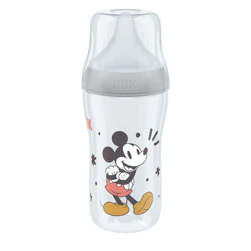 Mamadera Nuk Perfect Match +3 Meses Control de Temperatura Mickey Mouse Gris x 260 ml