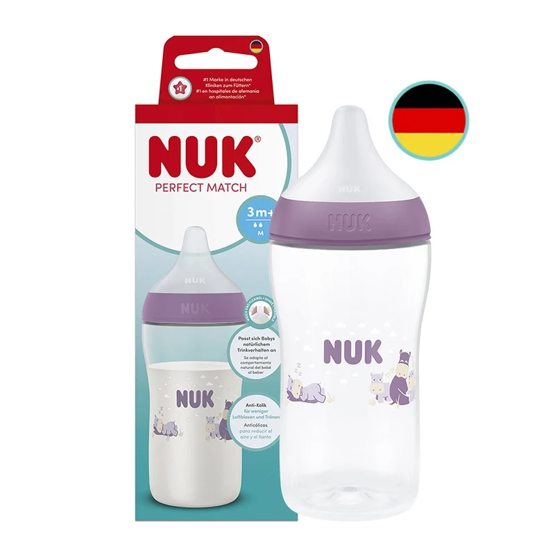 NUK Perfect Match Temperature Control Bottle with Soft Silicone Teat 260ml - Hippo