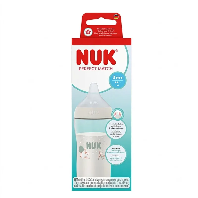 Mamadeira NUK Perfect Match Ovelha 3+ Meses Sistema Anticólica e Bico Flexível Fluxo Médio 260ml