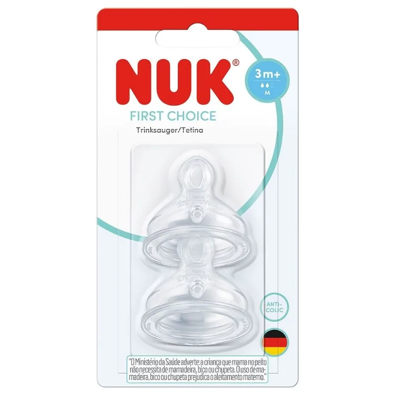 Bico de Mamadeira Nuk First Choice Fluxo Médio +3 Meses 2 Unidades