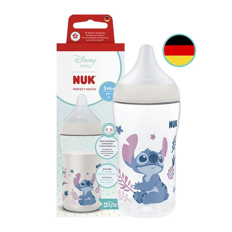 NUK Perfect Match Temperature Control Bottle with Soft Silicone Teat 260ml | Disney Stitch | Made in Germany