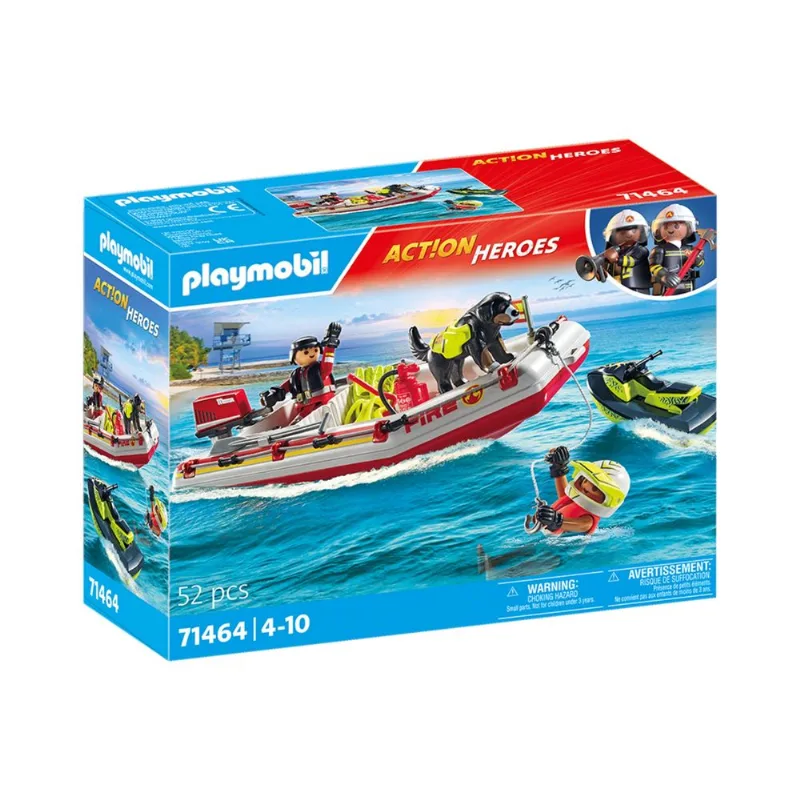 Playmobil barco de bombero con moto