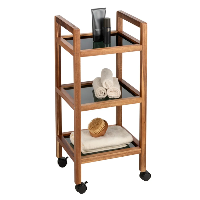 Mobilny regał z drewna akacji FONDI, 3 poziomy, wys. 76,5 cm