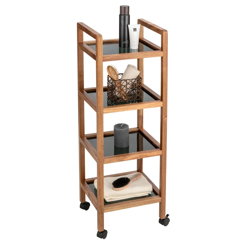 Mobilny regał z drewna akacji FONDI, 4 poziomy, wys. 101,5 cm