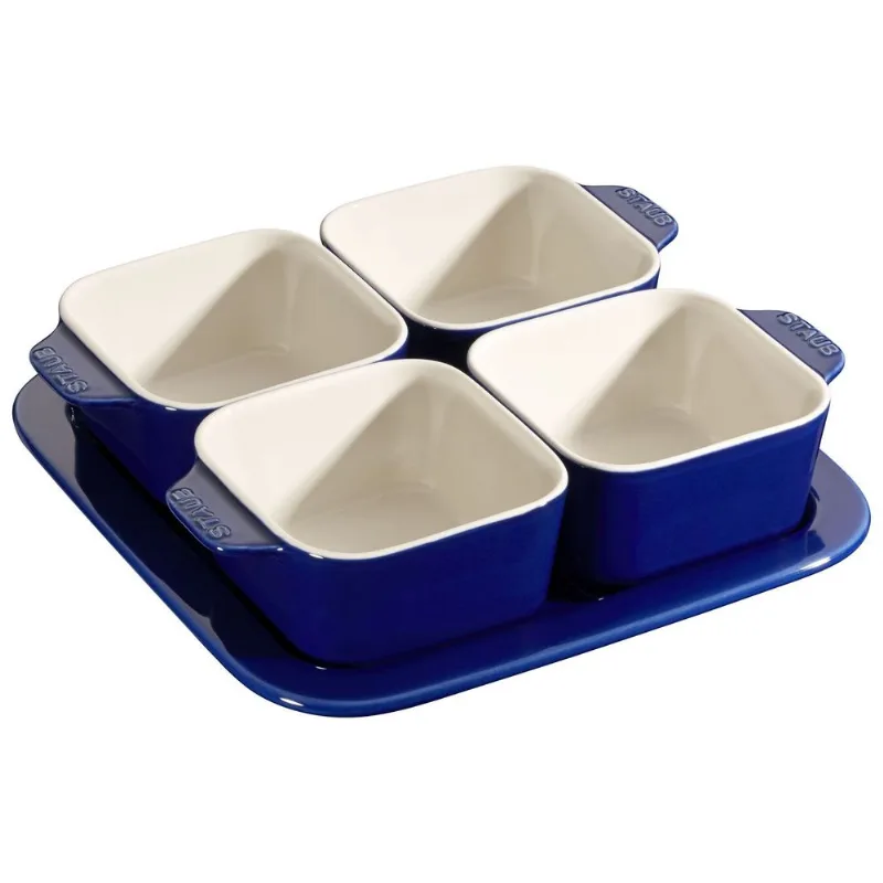 Conjunto para Aperitivos 5 pcs, 19 X 19cm, Azul Marinho, Ceramica
