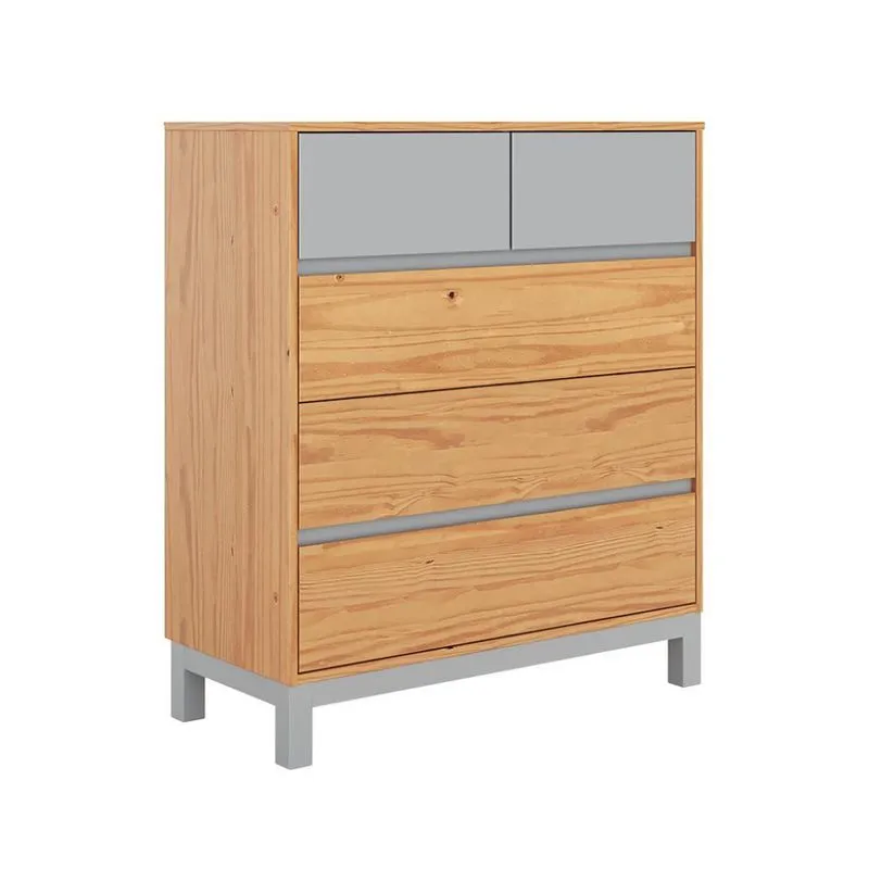 Cômoda Square 5 Gavetas Madeira Maciça Natural Pine e Cool Grey