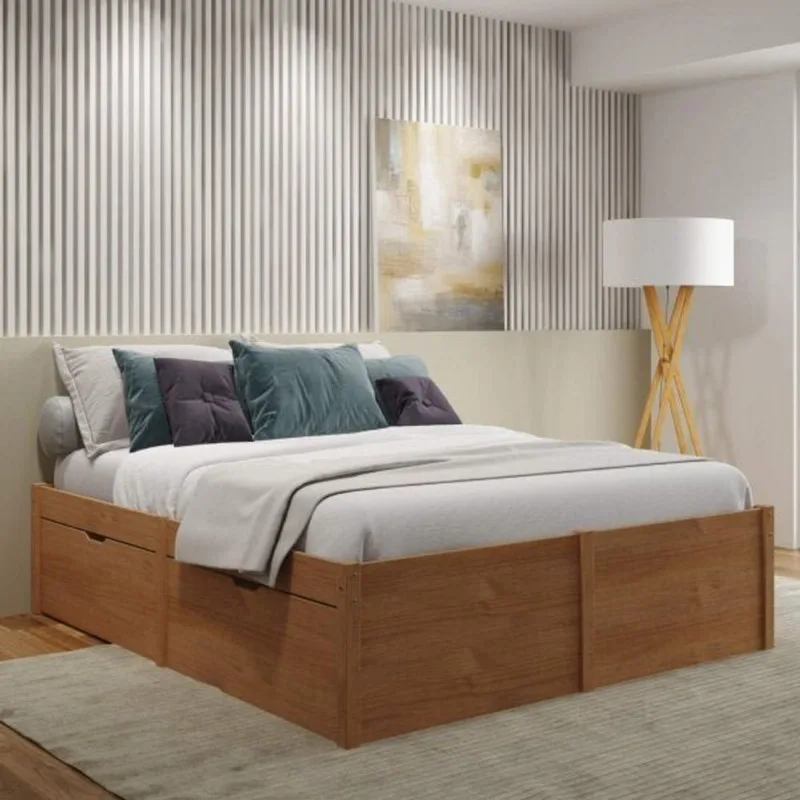 Cama Queen 4 Gavetas Madeira Maciça Beauty Espresso Móveis Marrom/Amêndoa Amendoa