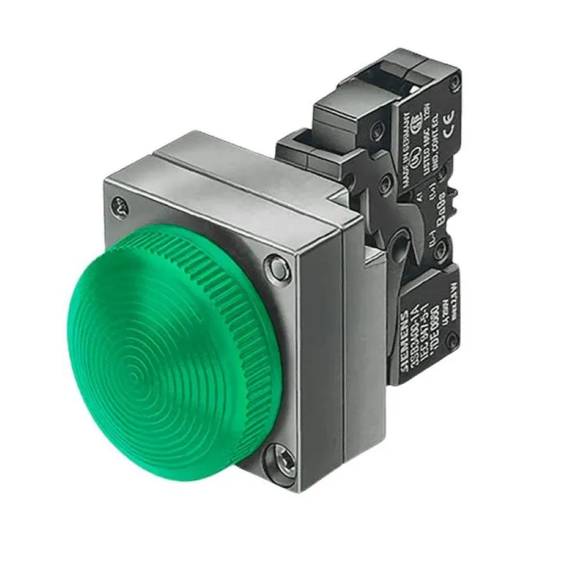 Botão Frontal Siemens 3sb3648-6ba40 Luz Indicadora Led Integrado Metal 110v Verde