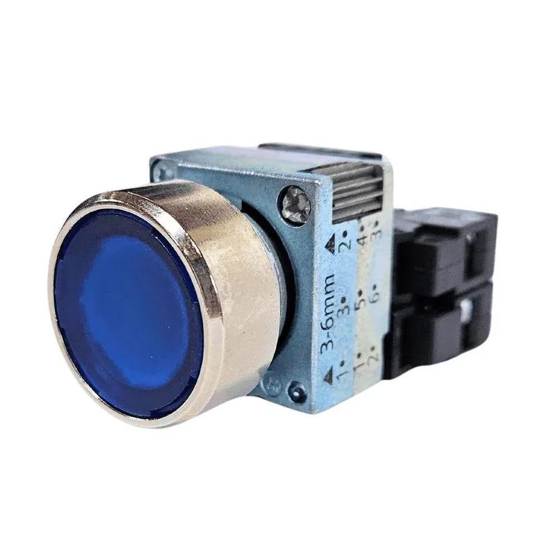 Botão Frontal Metálico Siemens 3sb3657-0aa51 Com Led Azul 110v Ac 1 Na Azul