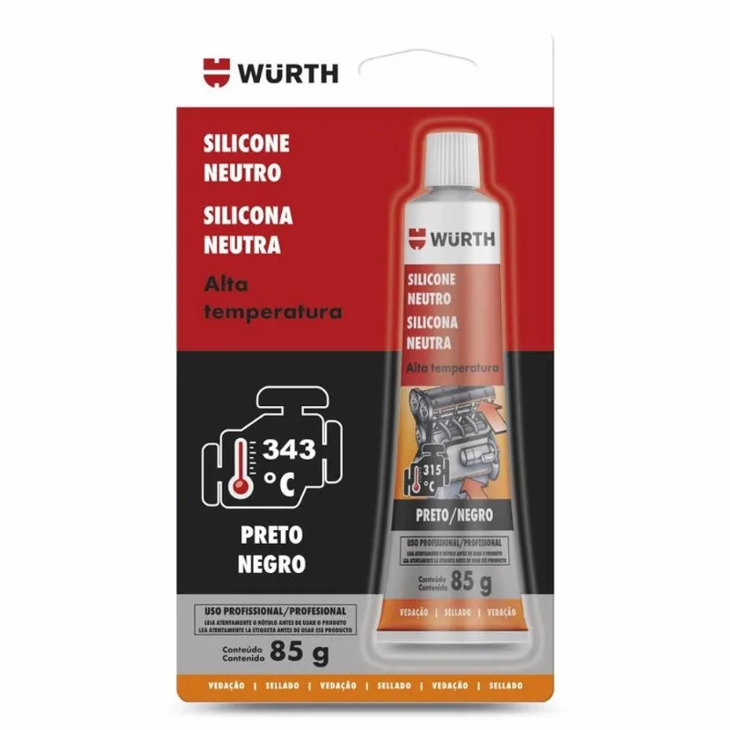 Silicone Neutro Alta Temperatura Pro Wurth 85g - Preto