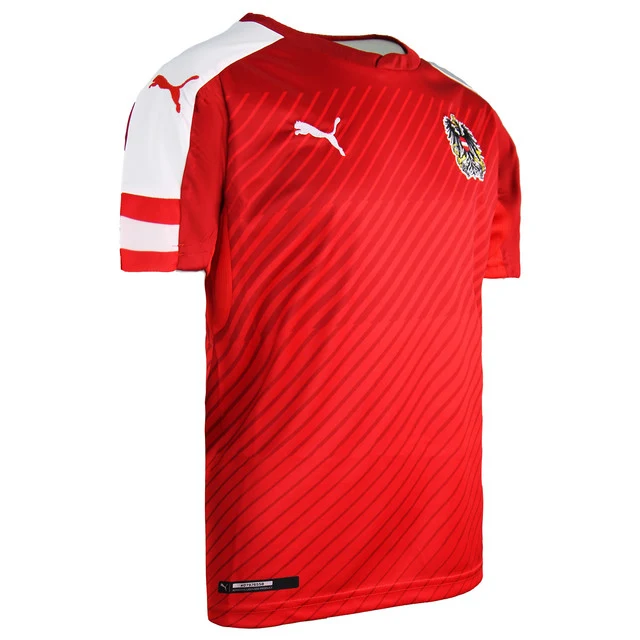 Puma Austria Osterreich Home Replica Short Sleeve Red Kids Football Top 748685 01 7-8Y