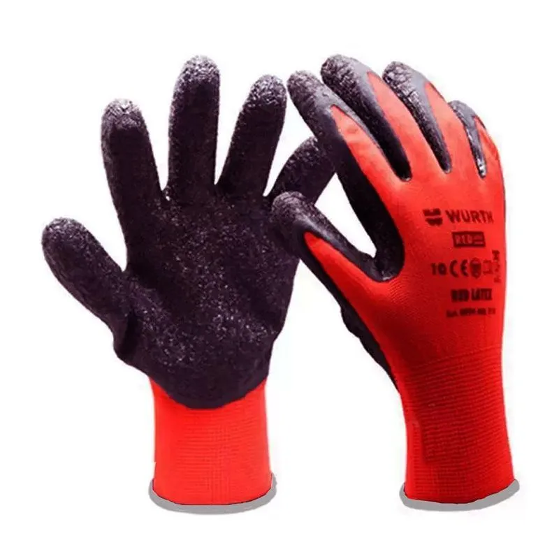 Luva De Poliéster Látex Corrugada Vermelho Com Preto Wurth