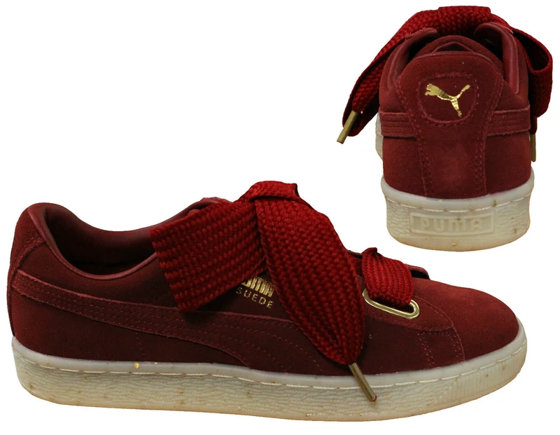 Puma Suede Leather Heart Celebrate Womens Red Trainers 3.5