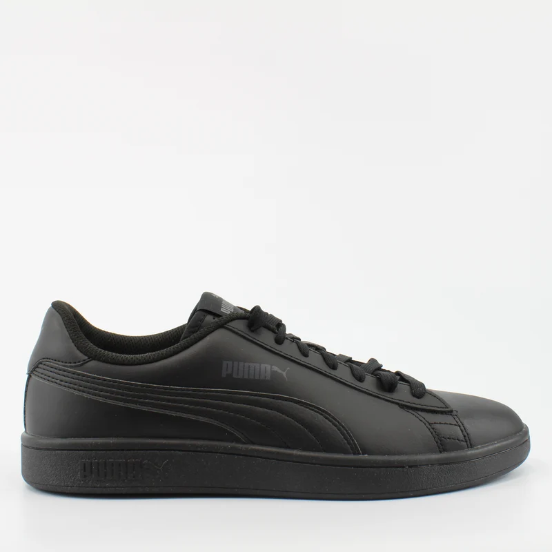 Puma Smash V2 Black Leather Unisex Lace Up Trainers 365215 06 9