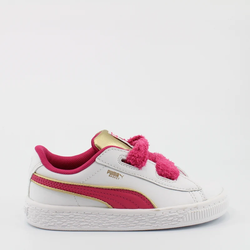 Puma Minions Basket Heart White Leather Kids Lace Up Trainers 365851 01 6k