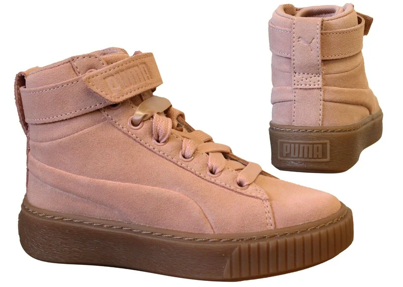 Puma Suede Platform Mid PS Salmon Leather Lace Up Kids Trainers 366019 02 B53C 12