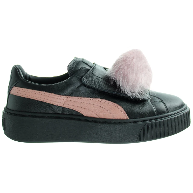 Puma Basket Platform PomPom Womens Black Trainers 7.5