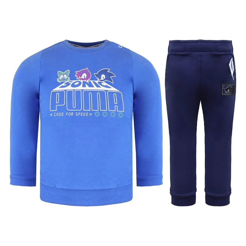Puma x Sega Long Sleeve Crew Neck Stretch Bottoms Navy Kids Jogger Set 597826 41 80cm