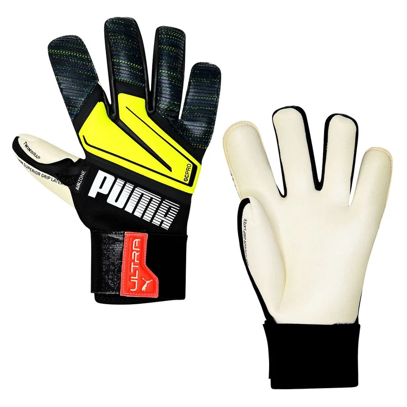 Puma Ultra Grip 1 Hybrid Pro Mens Black/Yellow Goalkeeper Gloves 7.5