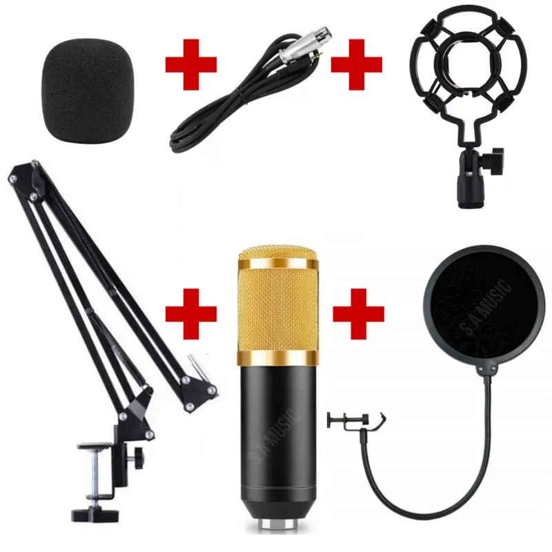 Microfone Condensador BM800 + Braço Suporte Articulado + Pop