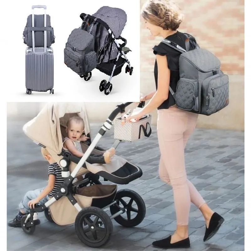 Mochila Maternidade Landuo Grande Capacidade Cinza