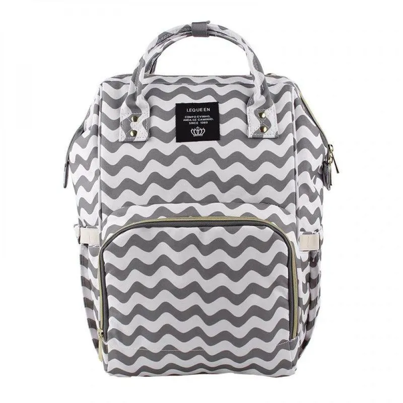 Bolsa Mochila Maternidade Chevron Cinza Original Lequeen