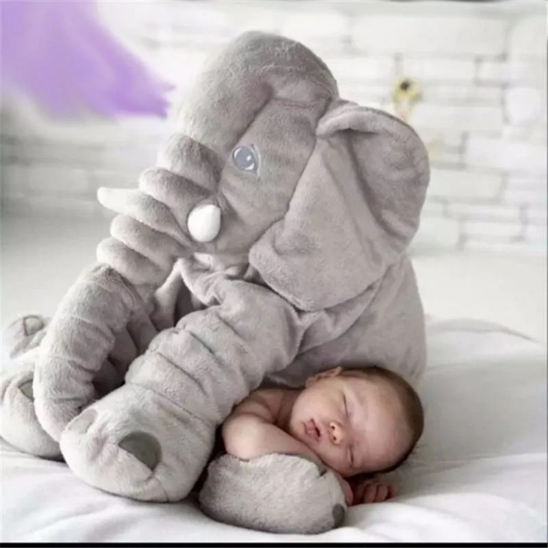 Almofada Travesseiro Elefante de Pelúcia Plush 60cm Cinza