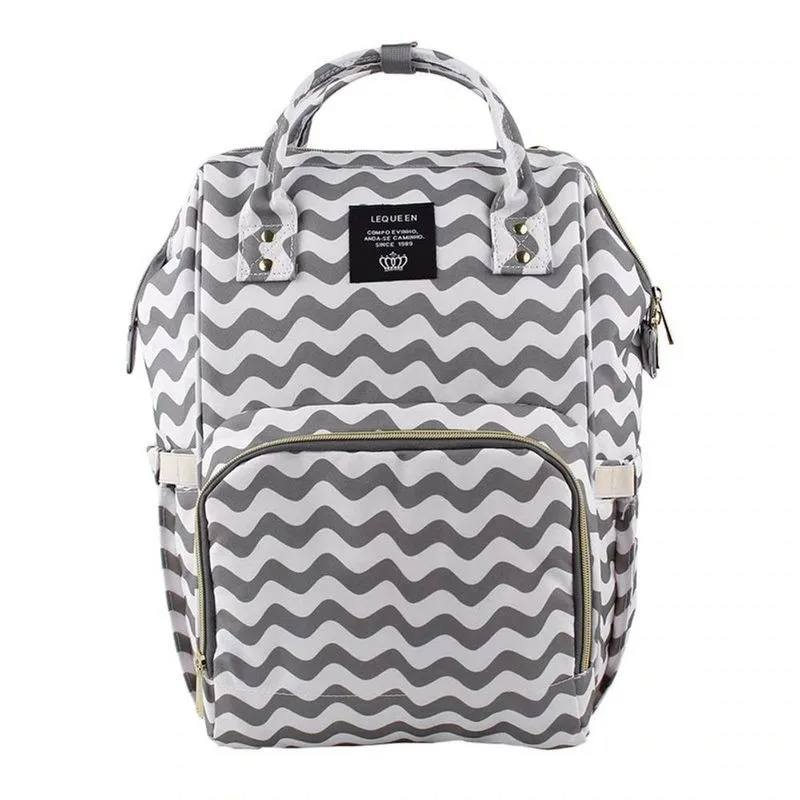 Bolsa Mochila Maternidade Lequeen Original Chevron Cinza C