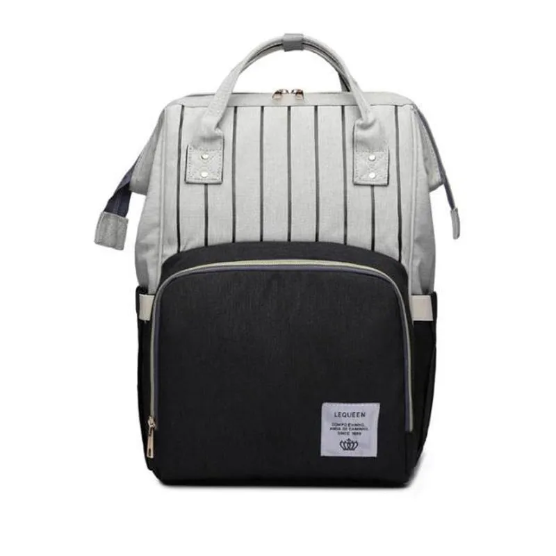 Mochila Maternidade Lequeen Original Preta Com Listras