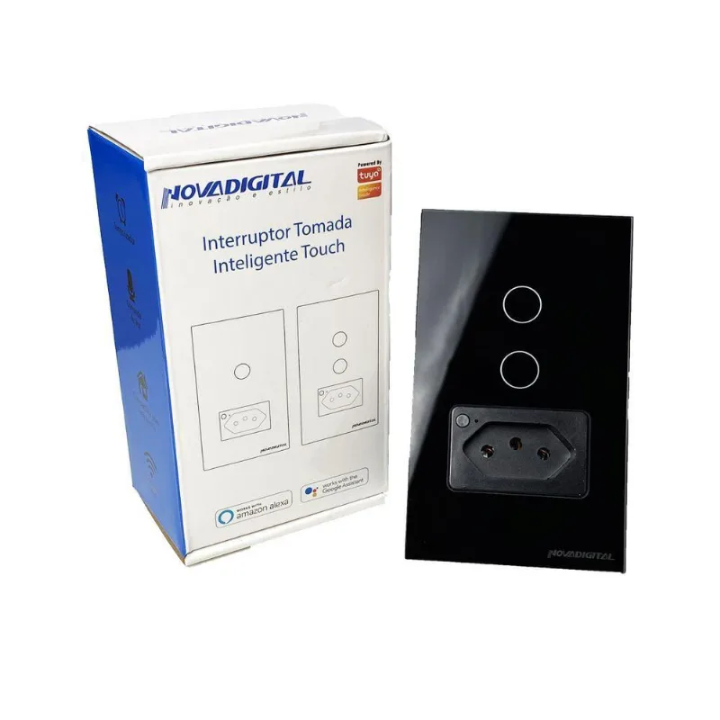 Interruptor Tomada Inteligente Wi-fi 2 Botões Preto Tuya