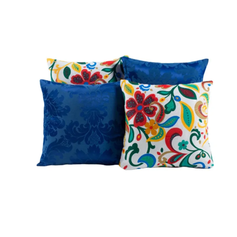 Kit 4 Amofadas Azul Jacquard 42Cm X 42Cm Com Enchimento