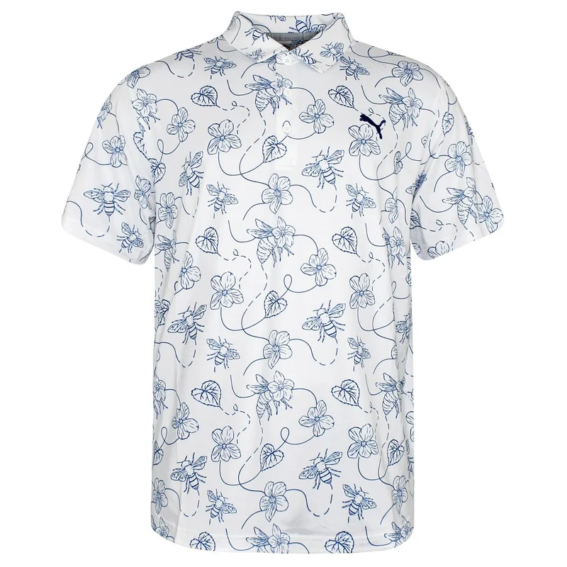 Puma x Cloudspun Pollinators Mens White/Blue Golf Polo Shirt M