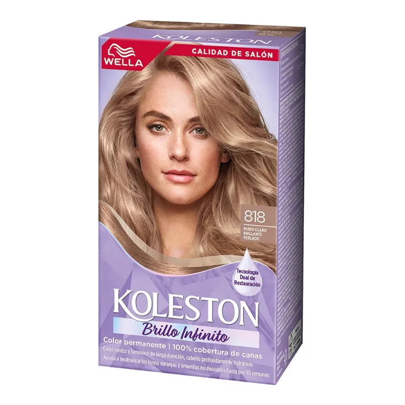 Kit de Coloración Permanente Koleston 818 Rubio Claro Brill Perla x 65 g