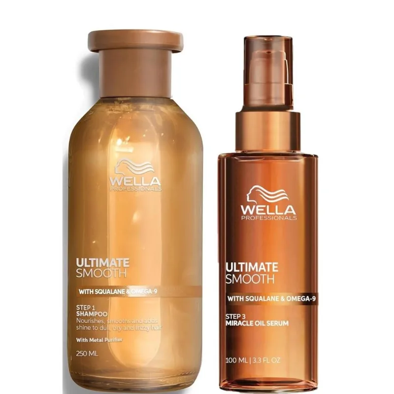 Shampoo 250ml y Serum De Cabello Seco Ultimate Smooth Wella