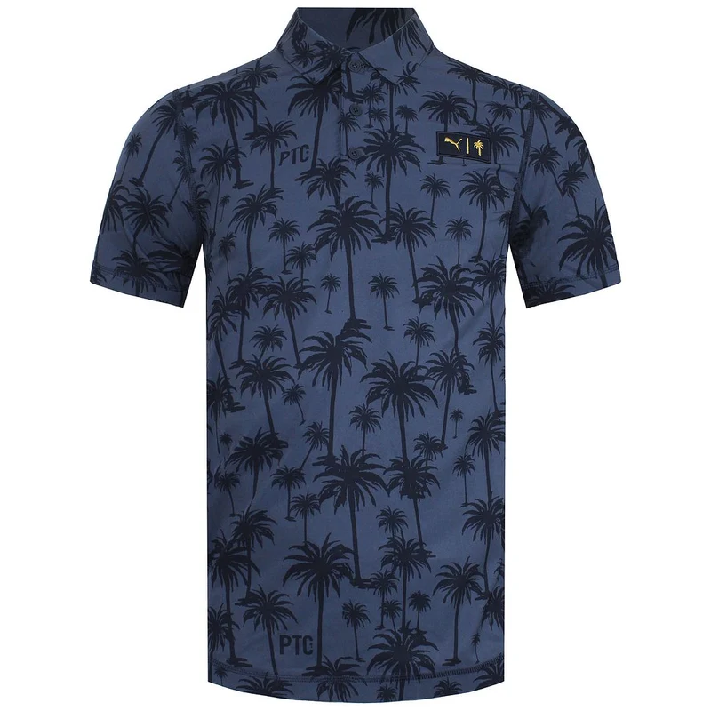 Puma x PTC Palm Print Mens Navy Golf Polo Shirt M