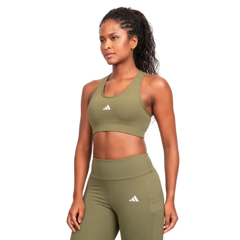 Top Feminino Adidas Treino Básico Suporte Médio Verde Oliva - P